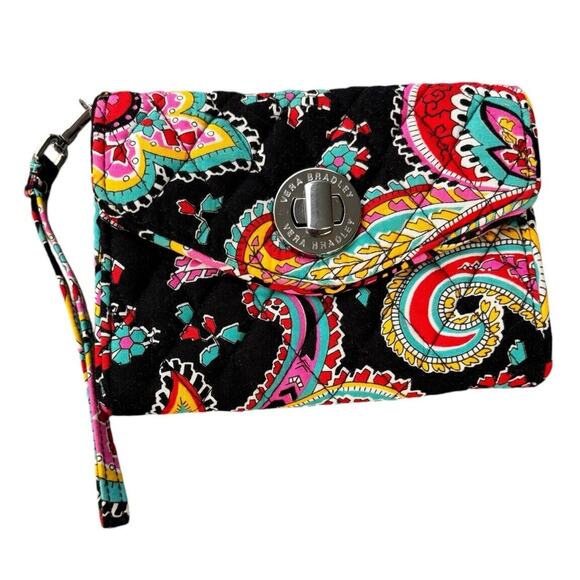 Vera Bradley Turnlock Wallet Blue Paisley Turn Lock Long Wallet Zipper Accordian - Picture 1 of 3